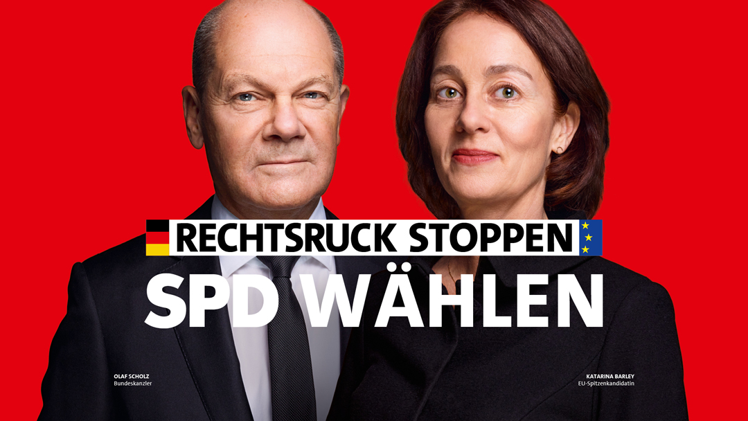 SPD-Wahlplakat: auf rotem Hintergrund Olaf Scholz und Katarina Barley