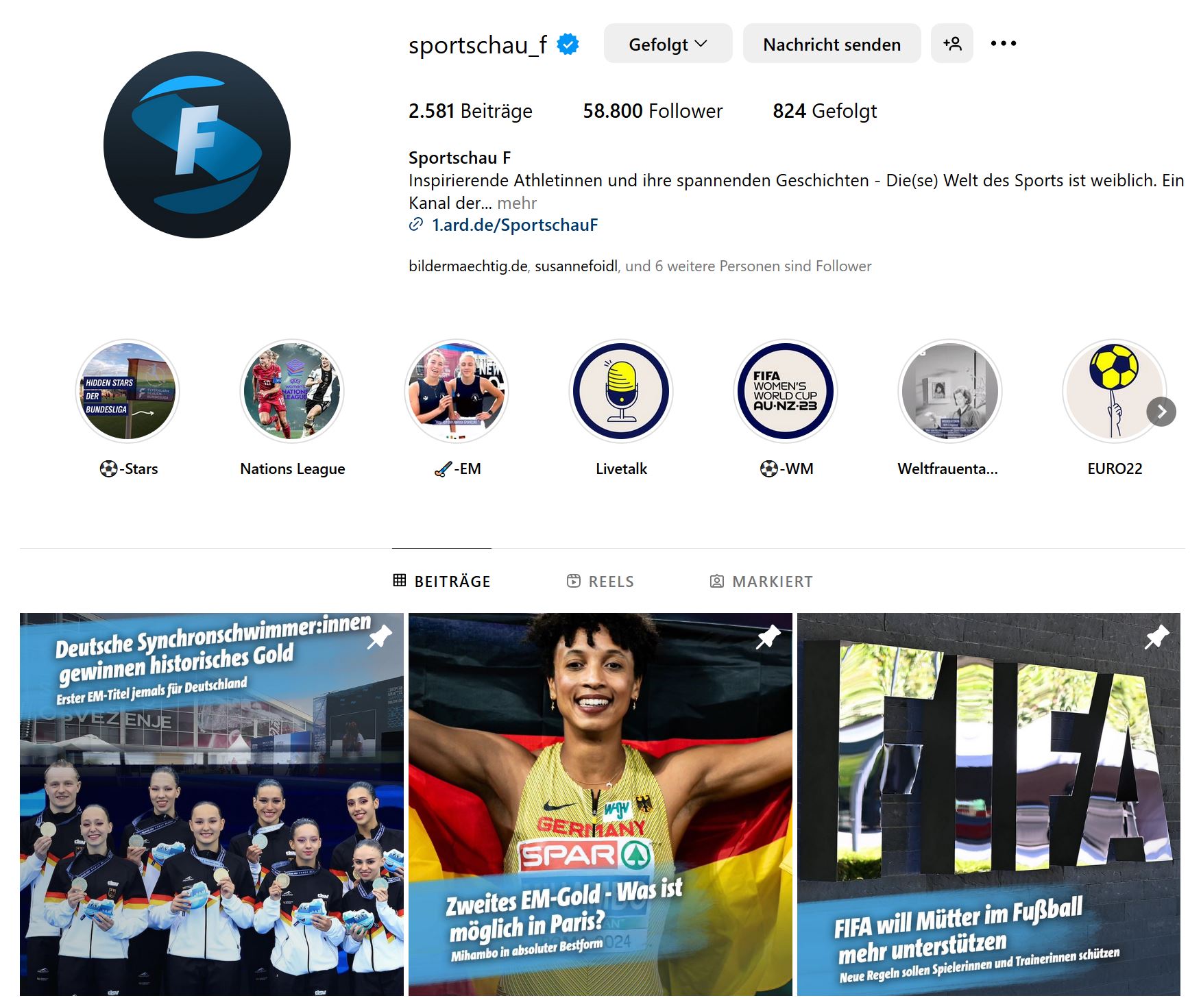 Screenshot-Instagramkanal-Sportschau_F-2024-06-18 mit Leadzeile und den ersten drei Kacheln