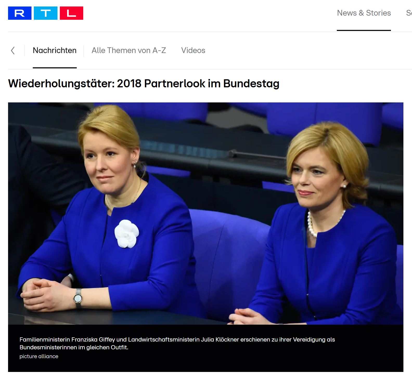 Screenshot Foto: Im Bundestag sitzen Franziska Giffey und Julia Glöckner in der  gleichen blauen Kostümjacke nebeneinander