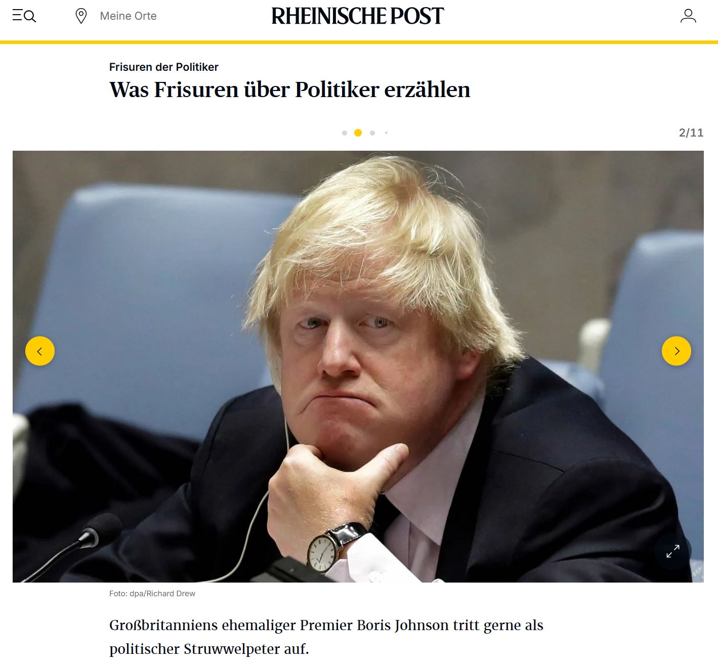 Screenshot Foto: Der britische Ex-Premierministerpräsident Boris Johnson mit seiner flatterigen, blonden Sturmfrisur